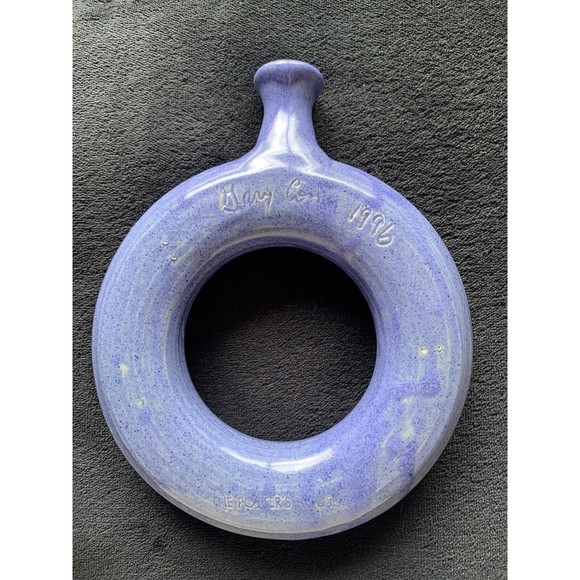 Vintage "The Potter's House" Folk Art Glazed Pottery Ring Flask Bottle - Picture 7 of 11